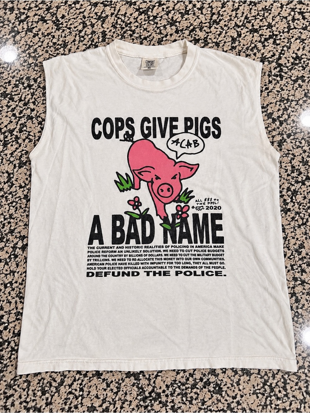 Comfort Colors White Graphic Tank Top with Pink Pig Design